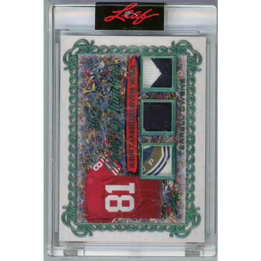 2021 Leaf Terrell Owens #PBN-33 Triple Relic Card with Red White Jersey Patch #81 in Slab