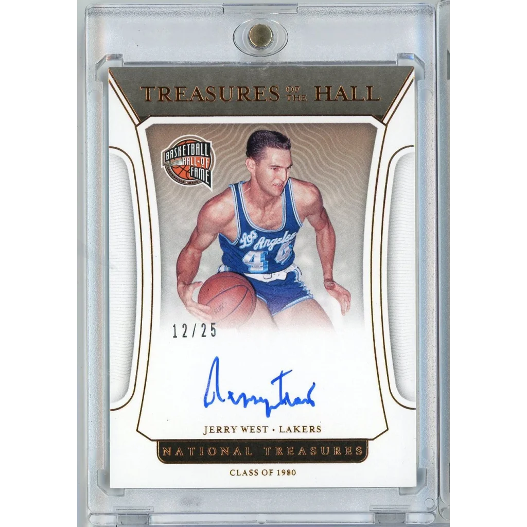 2021 Panini National Treasures Jerry West #TOHJWS /25 Treasures of the Hall Auto Basketball Card | Hall of Fame Sports Memorabilia | vintageantiquesgifts.com