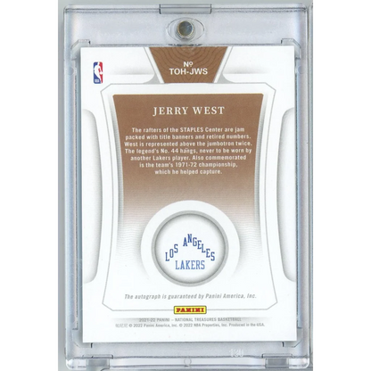 2021 Panini National Treasures Jerry West #TOHJWS /25 Treasures of the Hall Auto Basketball Card | Certified Authentic Signed Memorabilia | vintageantiquesgifts.com