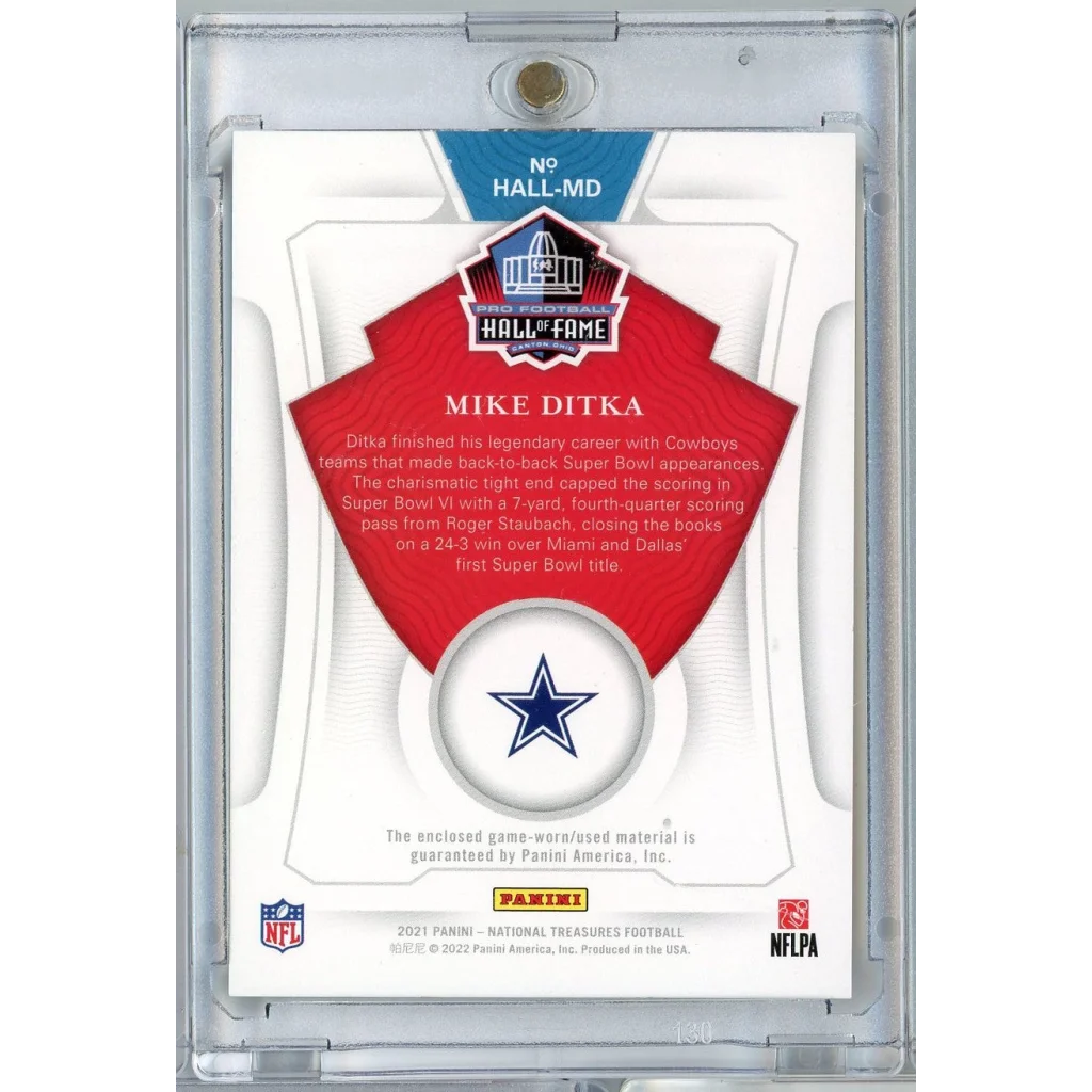2021 Panini National Treasures Mike Ditka #HALLMD Treasures of the Hall Game Worn Relic Football Card | Authentic Game Worn Relic Football Card | vintageantiquesgifts.com