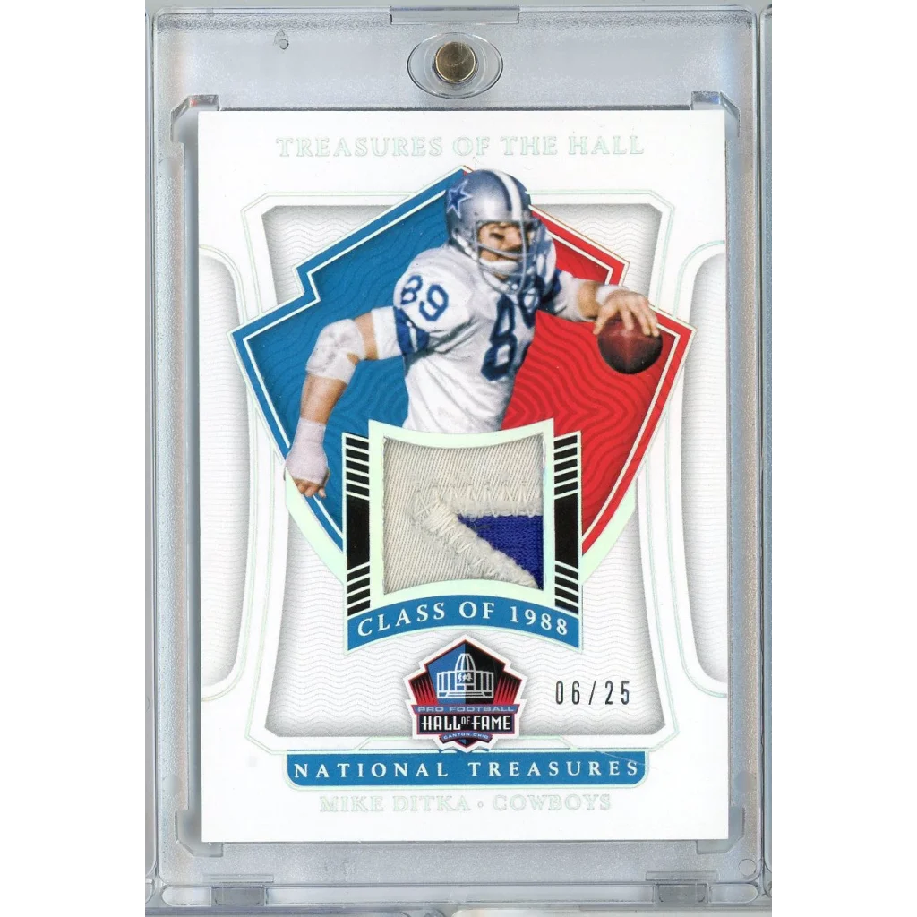 2021 Panini National Treasures Mike Ditka #HALLMD Treasures of the Hall Game Worn Relic Football Card | Hall of Fame Sports Memorabilia | vintageantiquesgifts.com