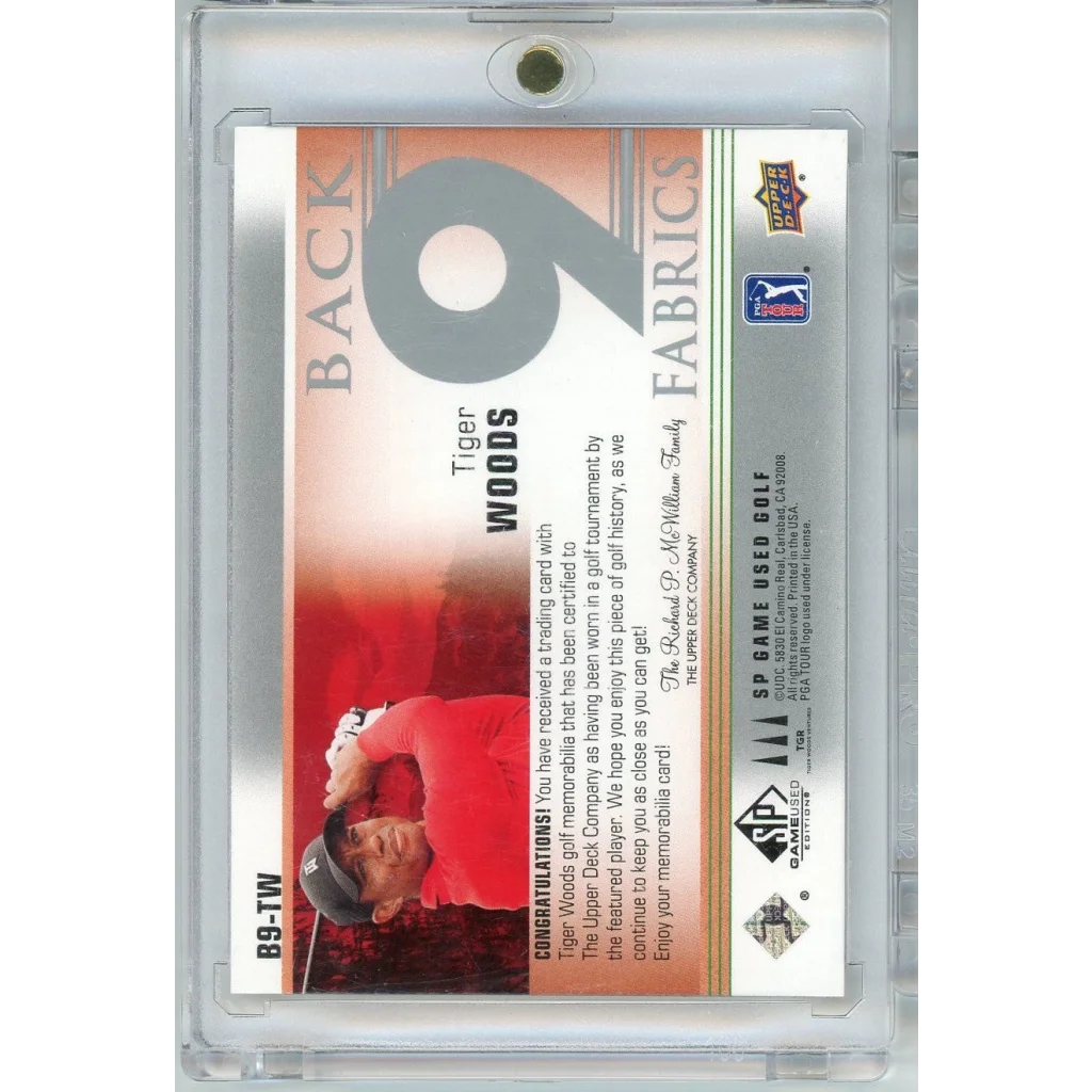 2021 Upper Deck SP Game Used Back 9 Fabrics Tiger Woods B9TW Event Worn Relic Golf Card | Event Worn Relic Golf Trading Card | vintageantiquesgifts.com