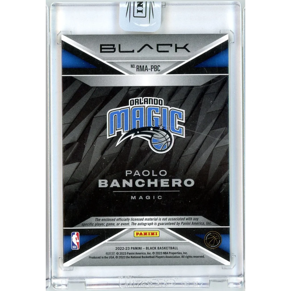 2022 Panini Black Paolo Banchero #RMA-PBC /15 Rookie Patch Auto RPA Rookie RC Basketball Card