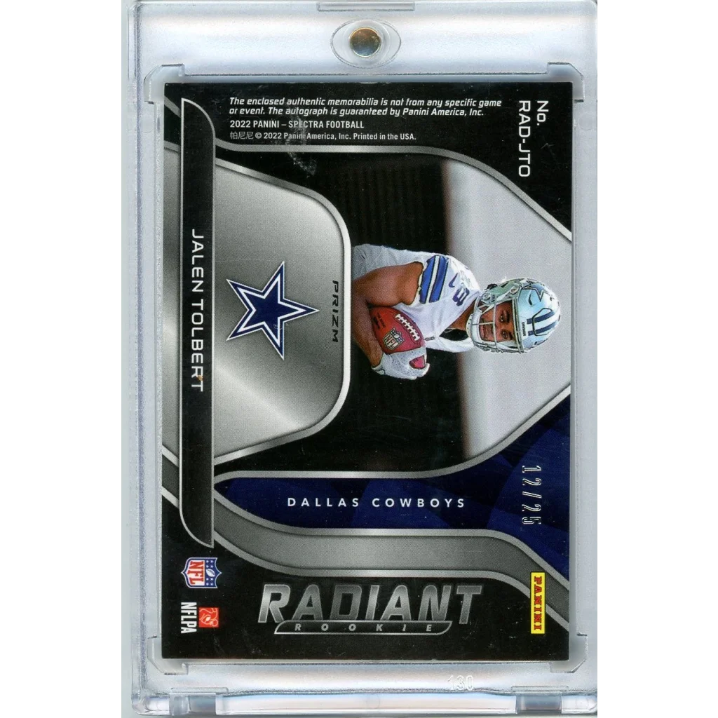 2022 Panini Spectra Radiant Rookie Jalen Tolbert #RAD-JTO /25 RPA Autographed Rookie RC Football Card