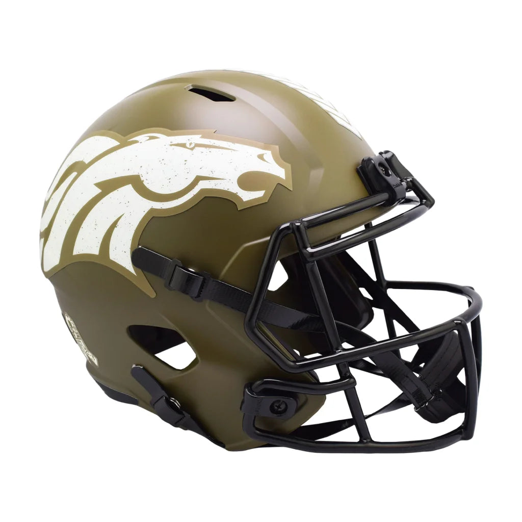 Gold white 2022 Riddell NFL Salute to Service Lion helmet with black face mask