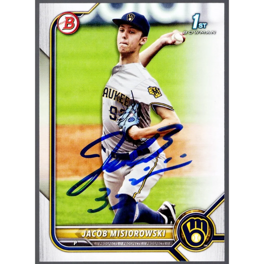 Signed 2019 Bowman Jacob Misiorowski Milwaukee Brewers rookie auto card