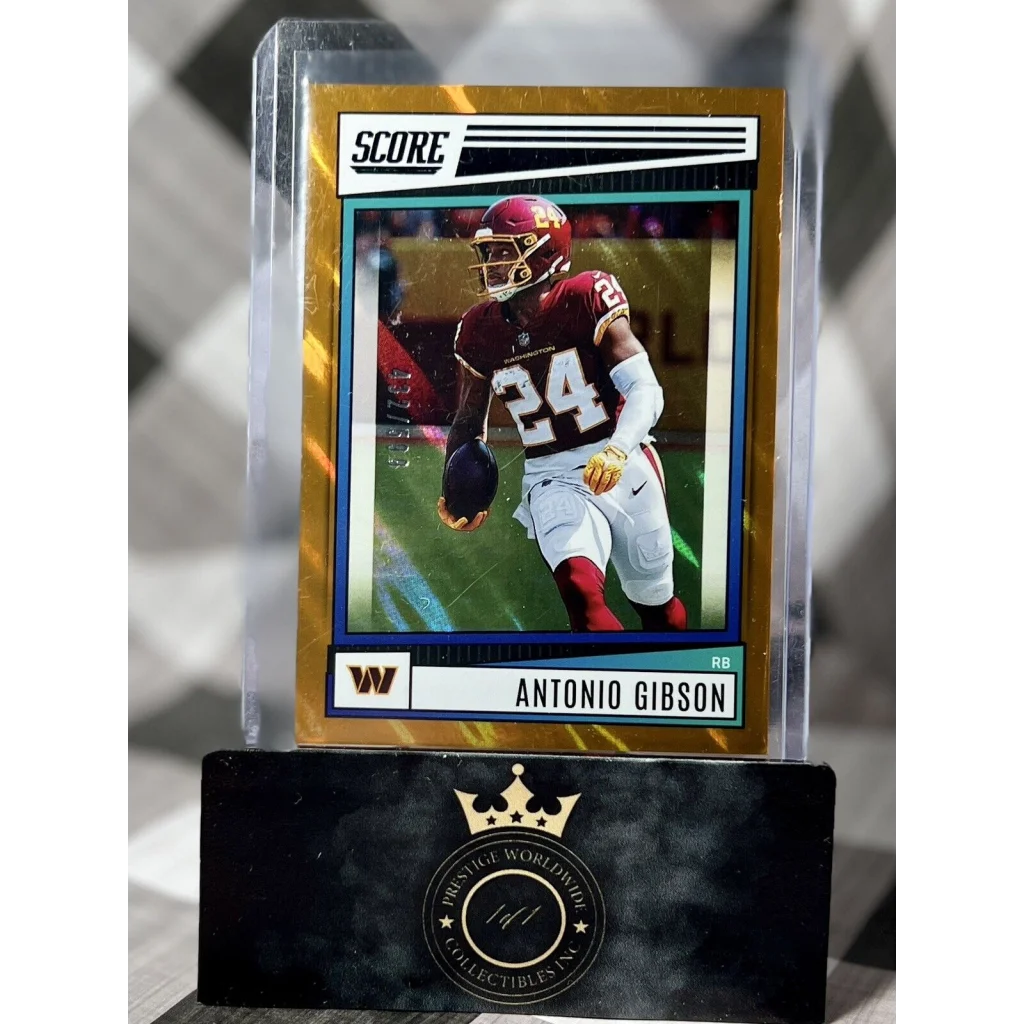 Gold 2023 Antonio Gibson Prestige Worldwide Collectibles card in case