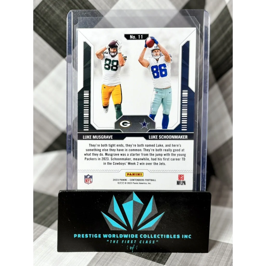2023 Panini Contenders dual rookie card of Luke Musgrave and Luke Schoonmaker from Prestige Worldwide Collectibles