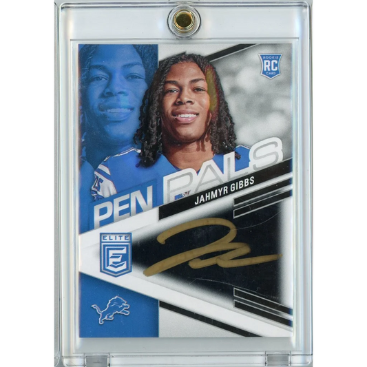 2023 Panini Donruss Elite Pen Pals Black Gold Ink Jahmyr Gibbs #PPJGB Autograph Rookie RC Football Card