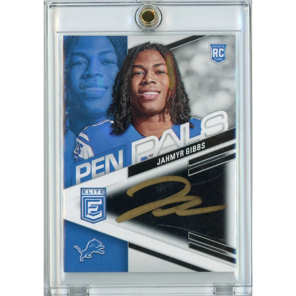2023 Panini Donruss Elite Pen Pals Black Gold Ink Jahmyr Gibbs #PPJGB Autograph Rookie RC Football Card | Hall of Fame Sports Memorabilia | vintageantiquesgifts.com