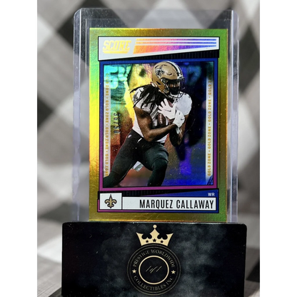 Gold holographic Marquez Callaway card from 2023 Panini Prestige
