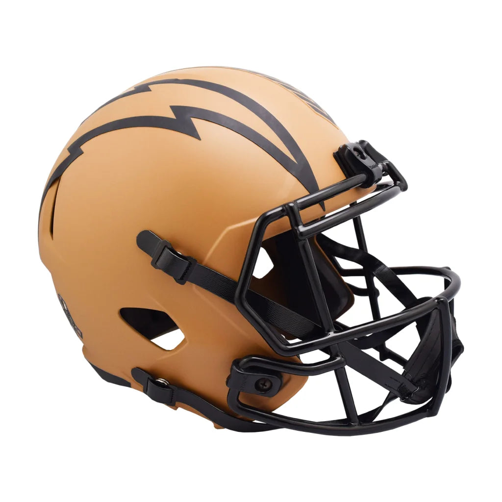 Gold and black Riddell NFL Salute to Service helmet with lightning bolt design