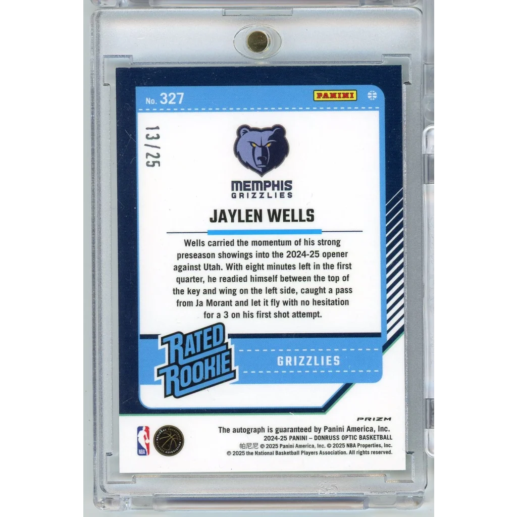 2024 Donruss Optic Jaylen Wells #327 /25 Green Scope Auto Rookie RC Basketball Card | Certified Authentic Signed Memorabilia | vintageantiquesgifts.com