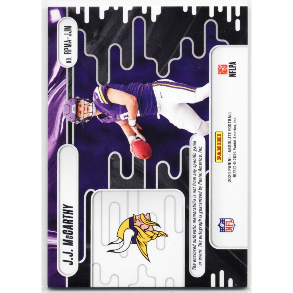 2024 Panini Absolute JJ McCarthy #RPMAJJM Rookie Premiere Patch Auto /299 Rookie RC Football Card