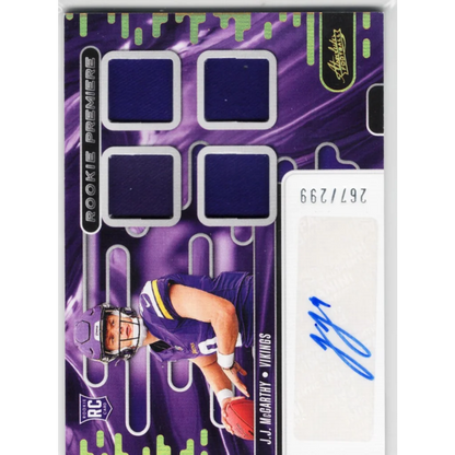 2024 Panini Absolute JJ McCarthy #RPMAJJM Rookie Premiere Patch Auto /299 Rookie RC Football Card | Hall of Fame Sports Memorabilia | vintageantiquesgifts.com