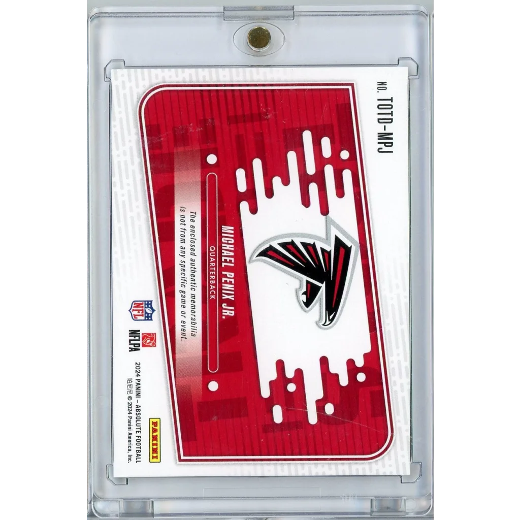 Red and white Michael Penix Jr. NFL trading card, 2024 Panini Absolute RPA auto /99 RC