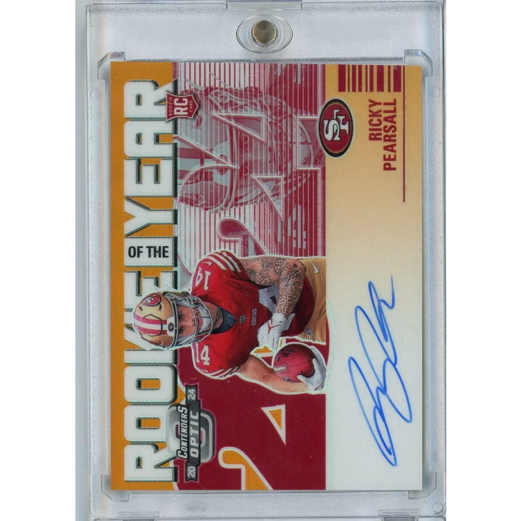 2024 Panini Contenders Optic Ricky Pearsall #ROYRPL Auto /50 Rookie RC Football Card | Hall of Fame Sports Memorabilia | vintageantiquesgifts.com