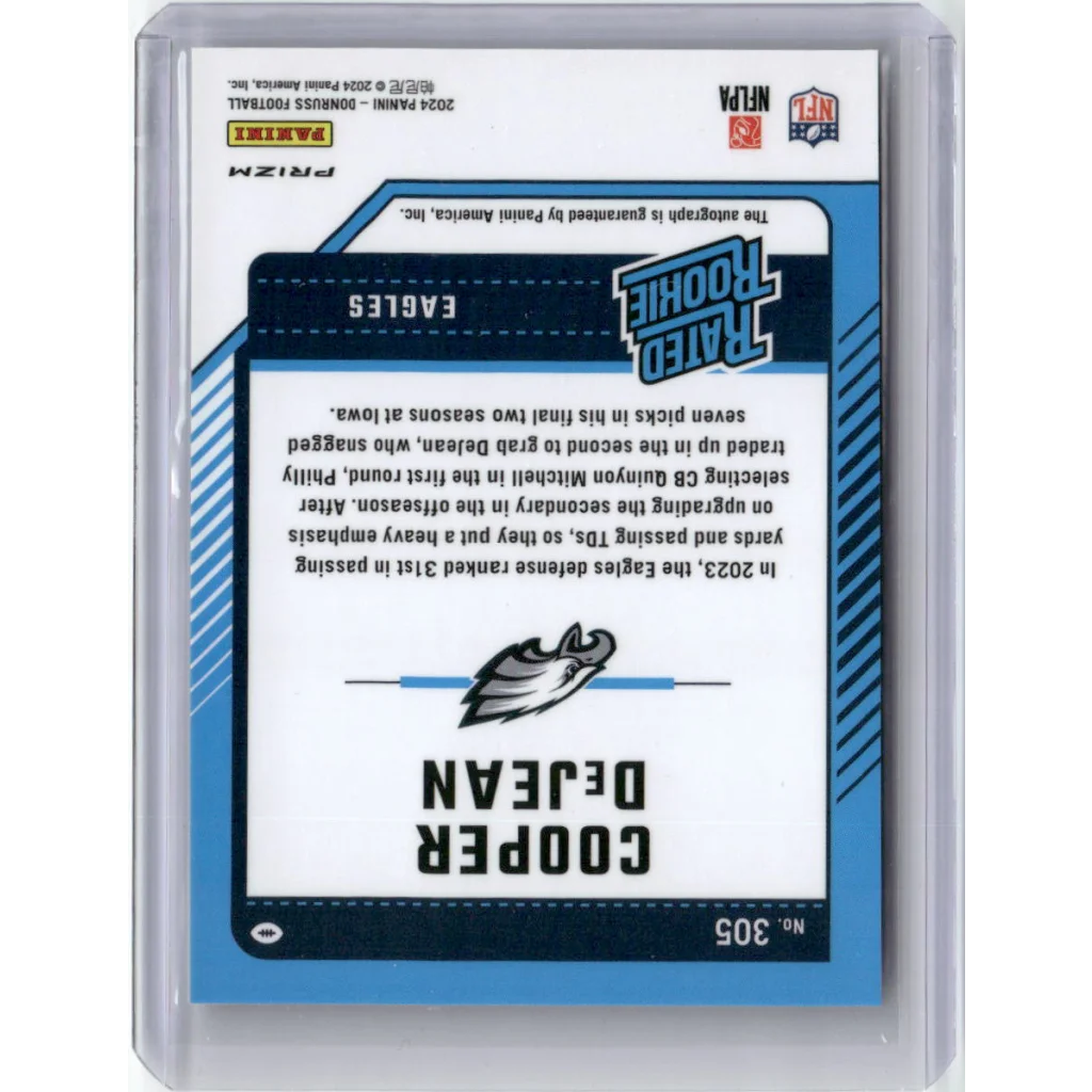 2024 Panini Donruss Optic Prizm Cooper DeJean #305 Auto Rookie RC Football Card | Certified Authentic Signed Memorabilia | vintageantiquesgifts.com