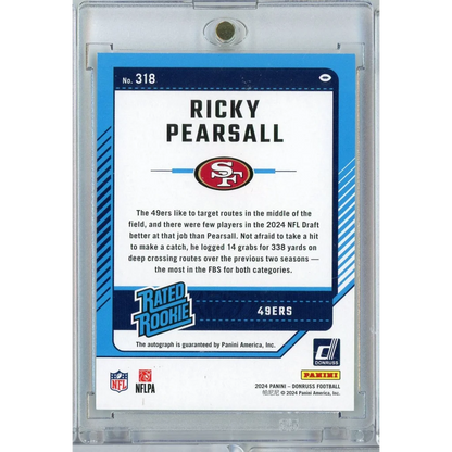 2024 Panini Donruss Ricky Pearsall #318 Green Parallel Auto Rookie RC Football Card | Certified Authentic Signed Memorabilia | vintageantiquesgifts.com