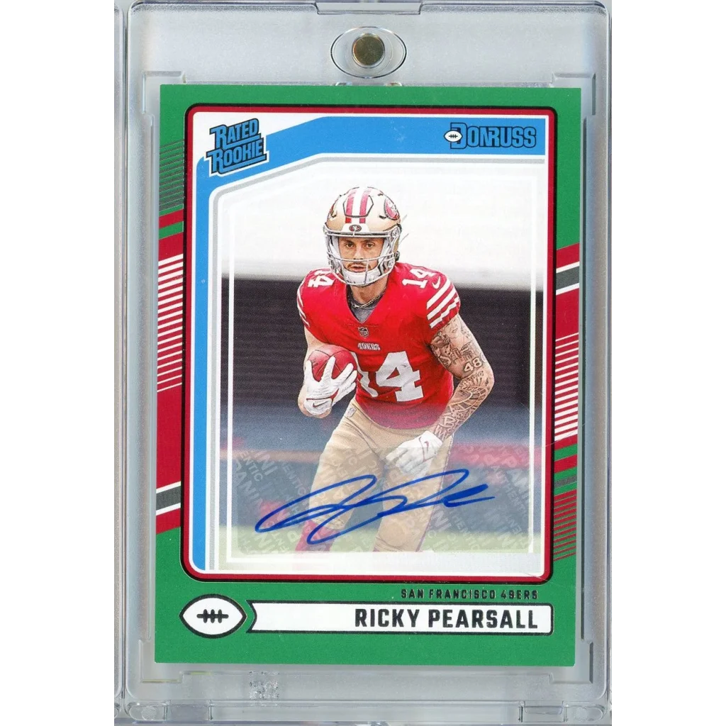 2024 Panini Donruss Ricky Pearsall #318 Green Parallel Auto Rookie RC Football Card | Hall of Fame Sports Memorabilia | vintageantiquesgifts.com