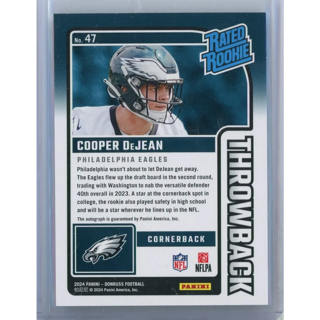 2024 Panini Donruss Throwback Cooper DeJean #47 /49 Auto Rookie RC Football Card