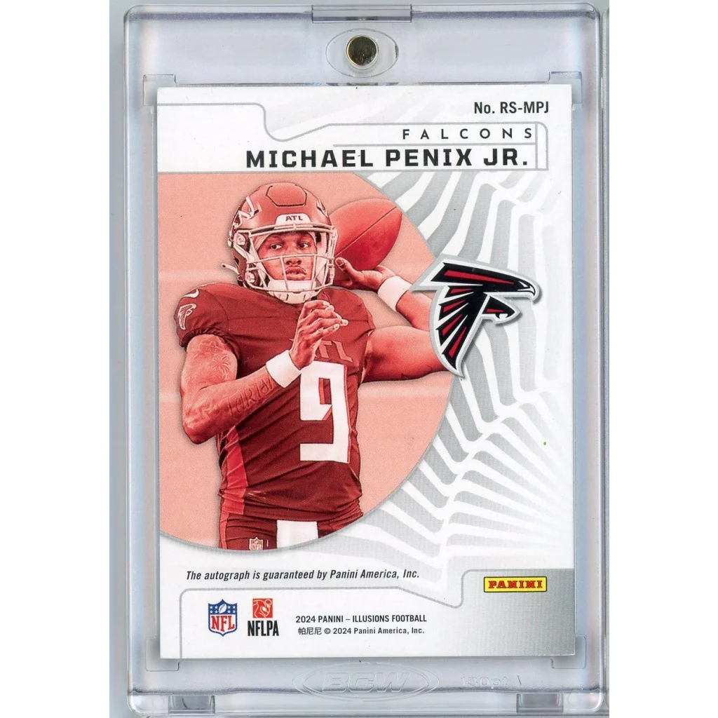 2024 Panini Illusions Michael Penix Jr #RSMPJ /75 Rookie Signs Auto Atlanta Falcons Rookie RC Football Card | Certified Authentic Signed Memorabilia | vintageantiquesgifts.com