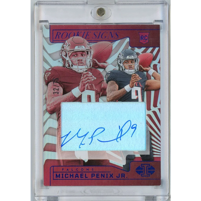 2024 Panini Illusions Michael Penix Jr #RSMPJ /75 Rookie Signs Auto Atlanta Falcons Rookie RC Football Card | Hall of Fame Sports Memorabilia | vintageantiquesgifts.com