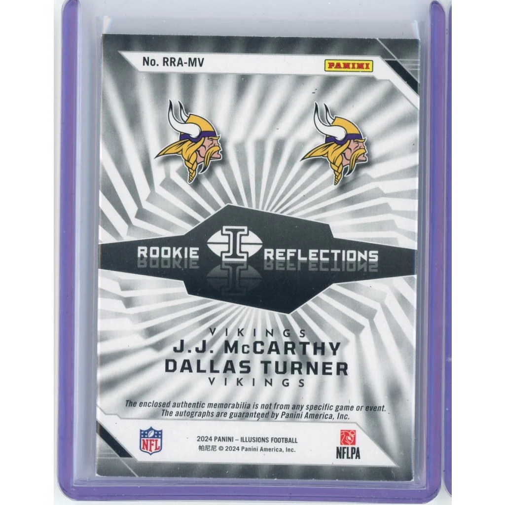2024 Panini Illusions Rookie Reflections JJ McCarthy/Dallas Turner #RRA-MV Rookie Patch Auto RPA /199 Rookie RC Football Card | Certified Authentic Signed Memorabilia | vintageantiquesgifts.com