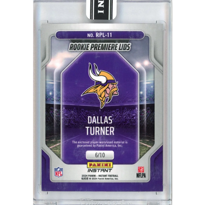 2024 Panini Instant Dallas Turner #RPL-11 Rookie Premiere Lids #/10 Rookie RC Football Card | Limited Edition /10 Purple Football Card | vintageantiquesgifts.com