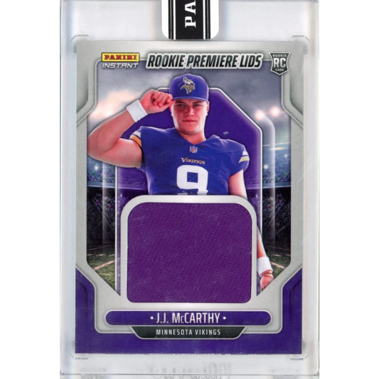Purple Minnesota Vikings JJ McCarthy rookie patch on 2024 Panini Instant trading card
