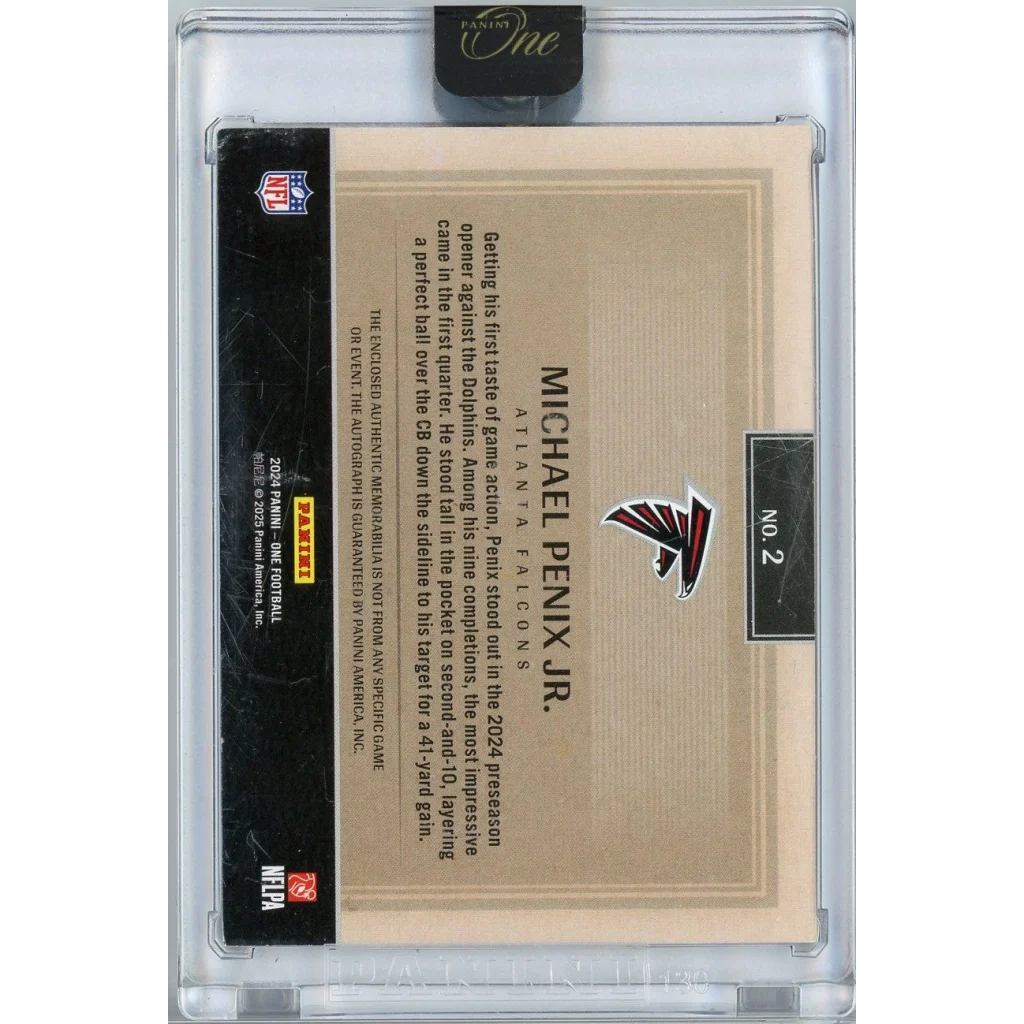 2024 Panini One Michael Penix Jr #2 /25 RPA Rookie Patch Auto Rookie RC Football Card | Certified Authentic Signed Memorabilia | vintageantiquesgifts.com