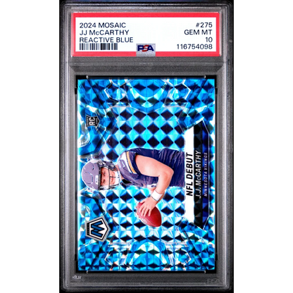 2024 Panini Mosaic JJ McCarthy #275 Reactive Blue Rookie RC Football Card PSA 10 Gem Mint | Hall of Fame Sports Memorabilia | vintageantiquesgifts.com
