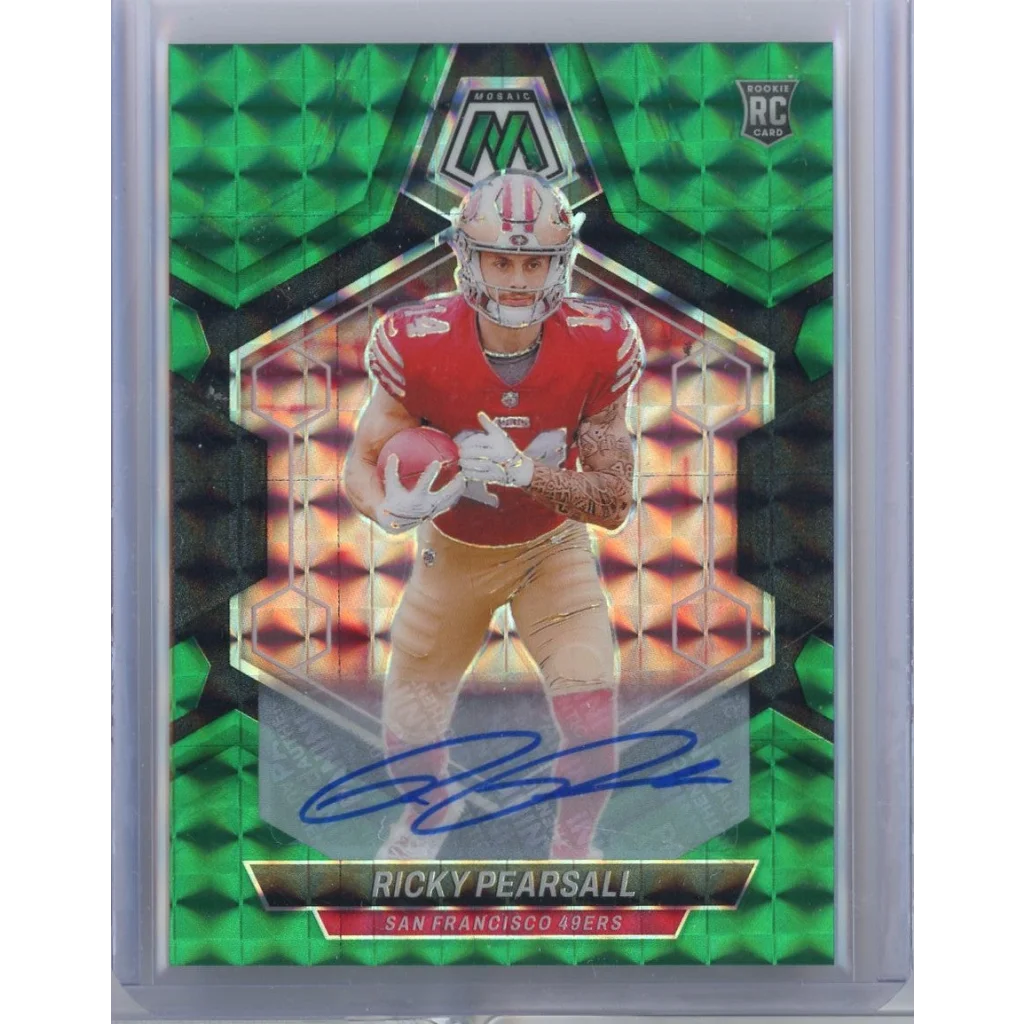 2024 Panini Mosaic Ricky Pearsall #331 25/25 Green Auto Rookie RC Football Card | Hall of Fame Sports Memorabilia | vintageantiquesgifts.com