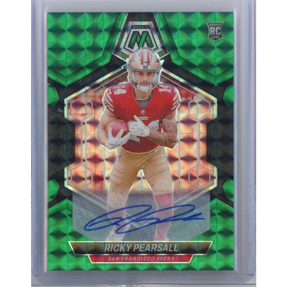 2024 Panini Mosaic Ricky Pearsall #331 25/25 Green Auto Rookie RC Football Card | Hall of Fame Sports Memorabilia | vintageantiquesgifts.com