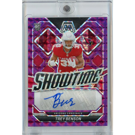 2024 Panini Mosaic Showtime Trey Benson purple red holographic auto rookie card /49