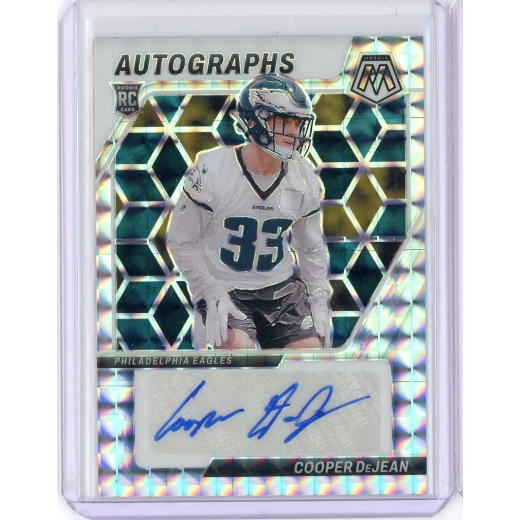 2024 Panini Mosaic Silver Prizm Cooper DeJean #AM-CDN Auto Rookie RC Football Card | Hall of Fame Sports Memorabilia | vintageantiquesgifts.com
