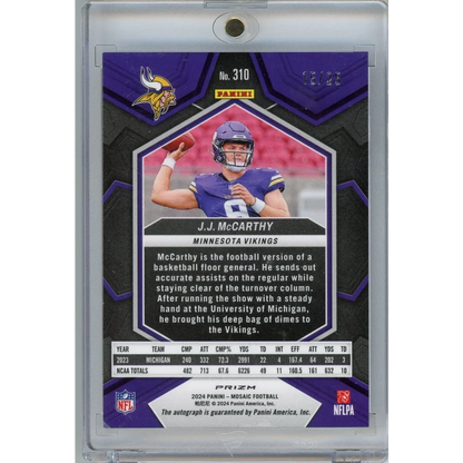 2024 Panini Mosaic White JJ McCarthy #310 /25 Auto Rookie RC Football Card