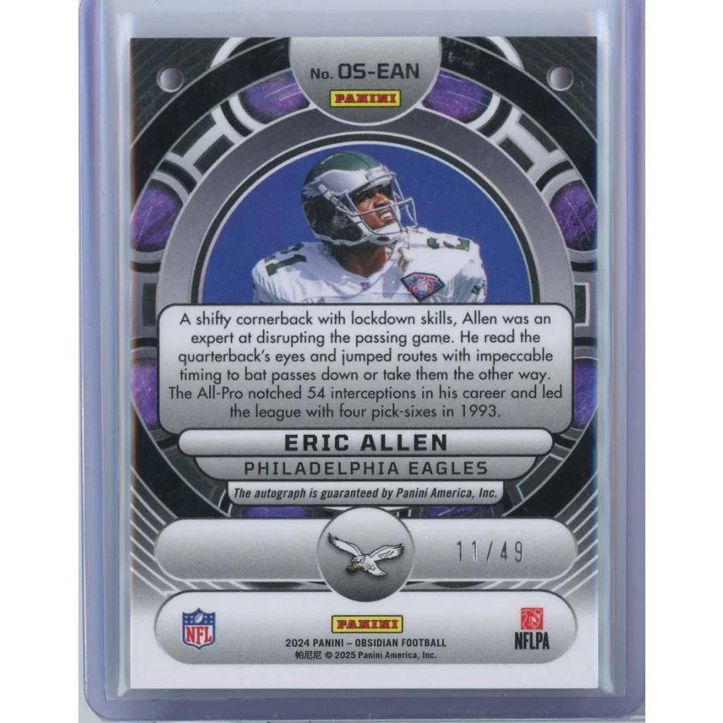 2024 Panini Obsidian Orbital Eric Allen #OSEAN Auto /49 Philadelphia Eagles Football Card | Certified Authentic Signed Memorabilia | vintageantiquesgifts.com