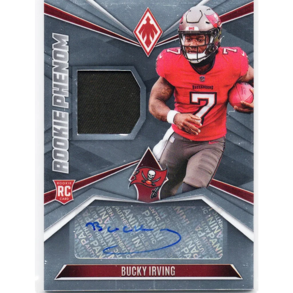 2024 Panini Phoenix Bucky Irving #RPJABIG Silver Rookie Phenom Patch Autograph /299 Rookie RC Football Card