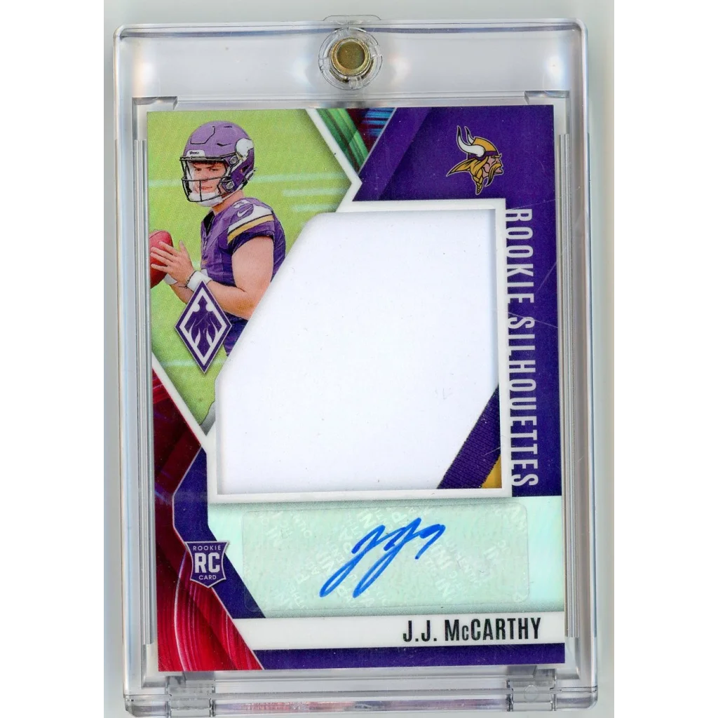 J J McCarthy rookie football card with autograph jersey swatch third party authentication