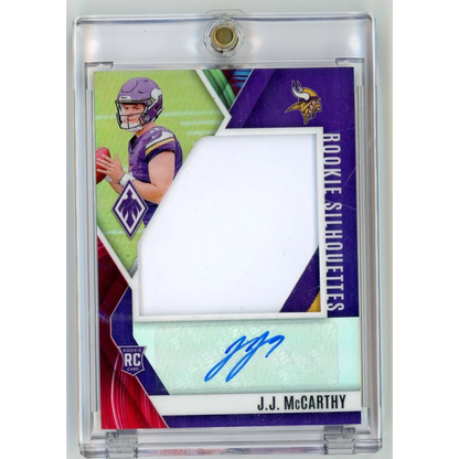 J J McCarthy rookie football card with autograph jersey swatch third party authentication