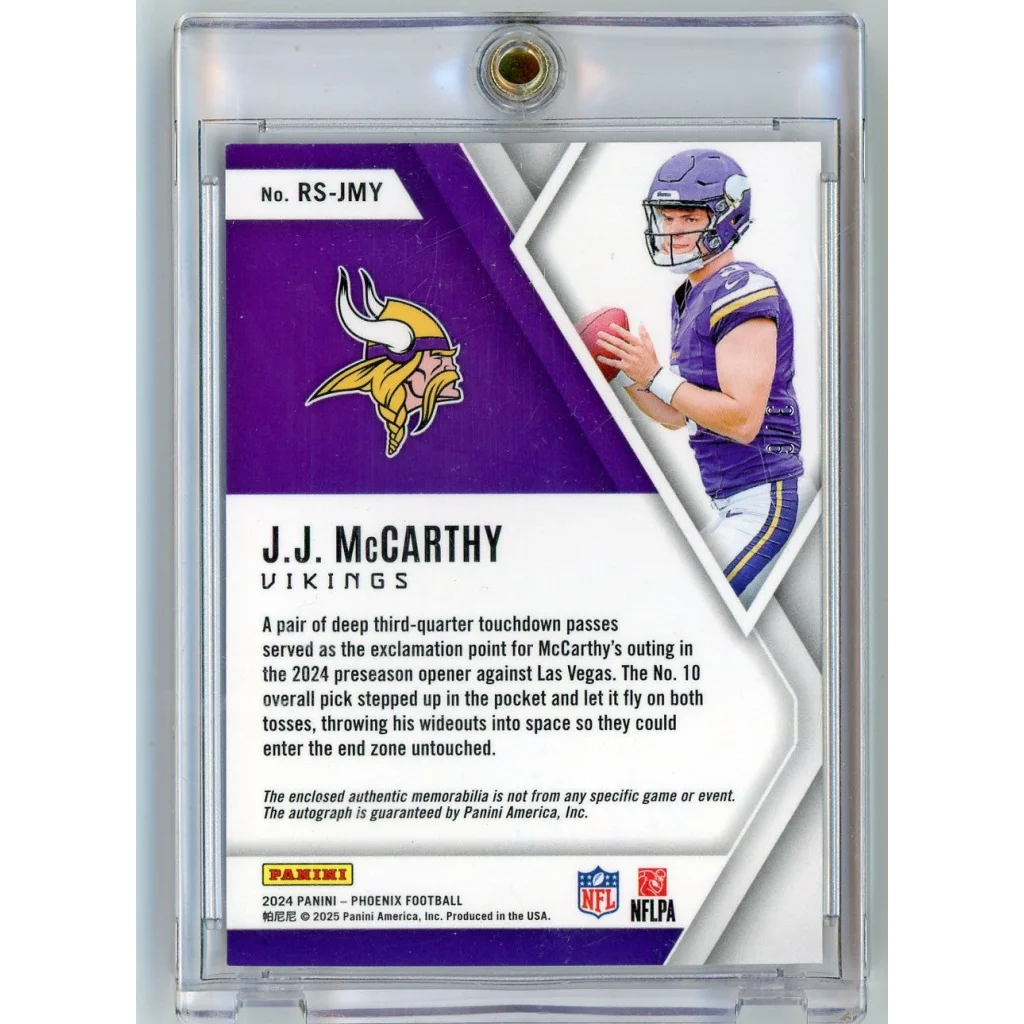 2024 Panini Phoenix Rookie Silhouettes JJ McCarthy #RS-JMY Rookie Patch Auto RPA /6 Rookie RC Football Card | Certified Authentic Signed Memorabilia | vintageantiquesgifts.com