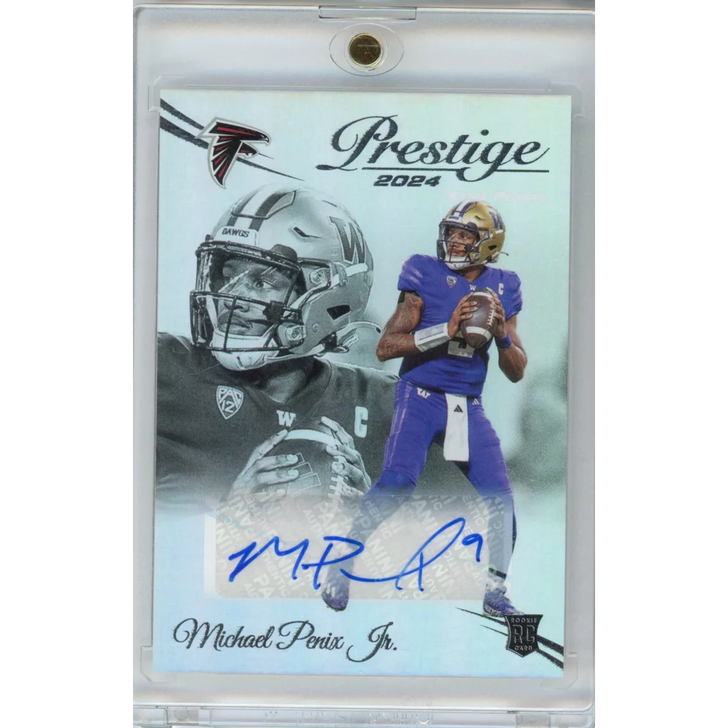 2024 Panini Prestige Michael Penix Jr #335 Xtra Points Auto Atlanta Falcons Rookie RC Football Card | Hall of Fame Sports Memorabilia | vintageantiquesgifts.com
