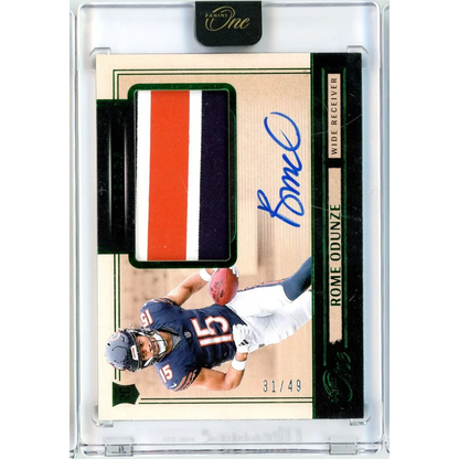 2024 Panini One Rome Odunze #4 /49 Green Rookie Patch Auto Rookie RC Football Card | Hall of Fame Sports Memorabilia | vintageantiquesgifts.com
