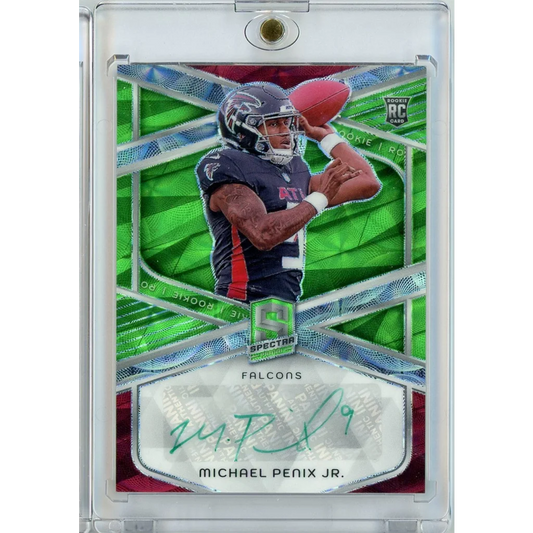 Michael Penix verified authenticity rookie football card in case Panini Spectra collectible