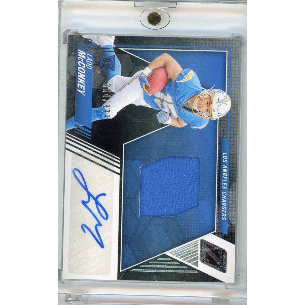 Ladd McConkey Panini Zenith Rookie RC football card with autograph and jersey swatch