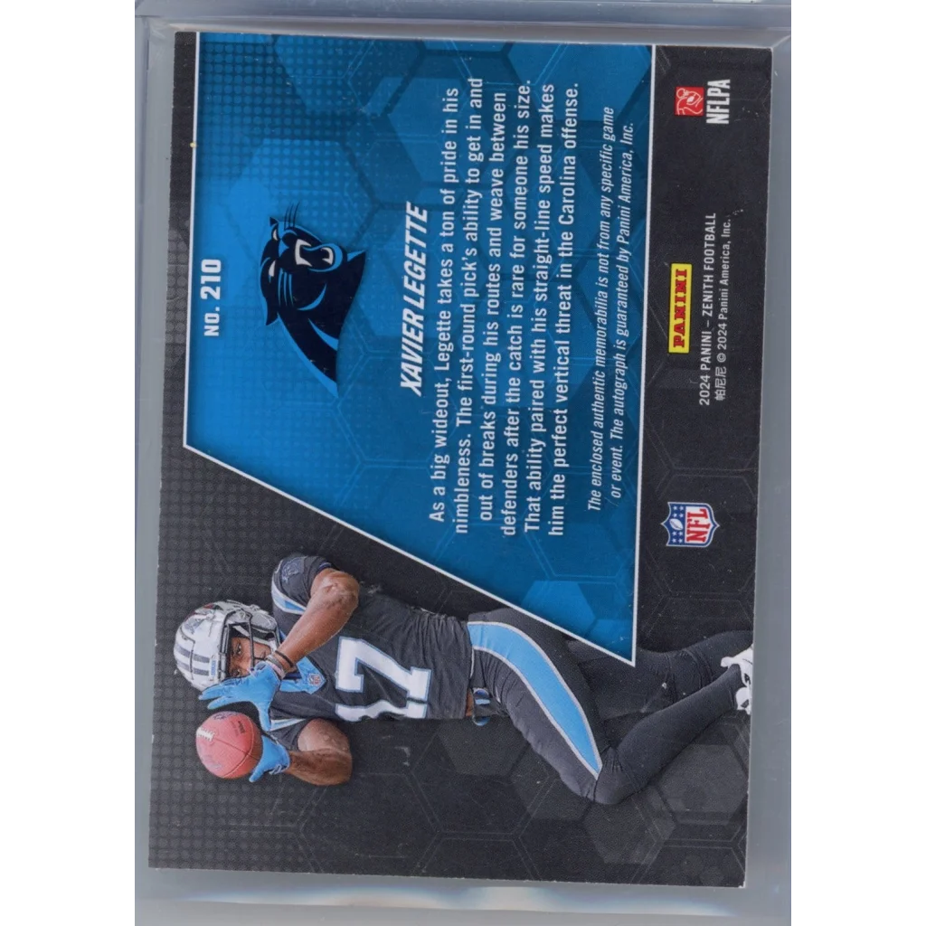 Xavier Legette Panini Zenith football card with third party authentication in Panthers uniform