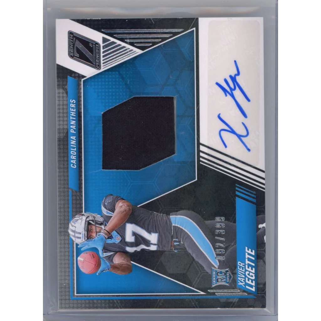 Football trading card of Xavier Legette from Panthers with autograph and third party authentication