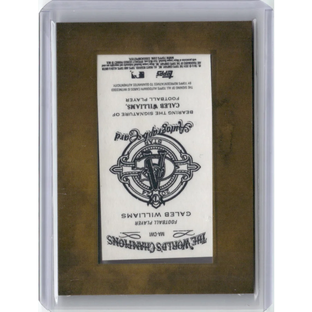 Caleb Williams signed Topps Allen Ginter football card with authentication showing autograph