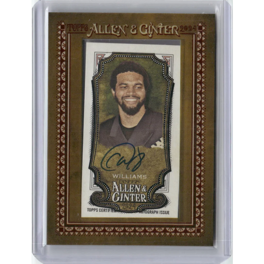 Autographed Caleb Williams Topps Allen Ginter Card with Authentication showing a smiling man